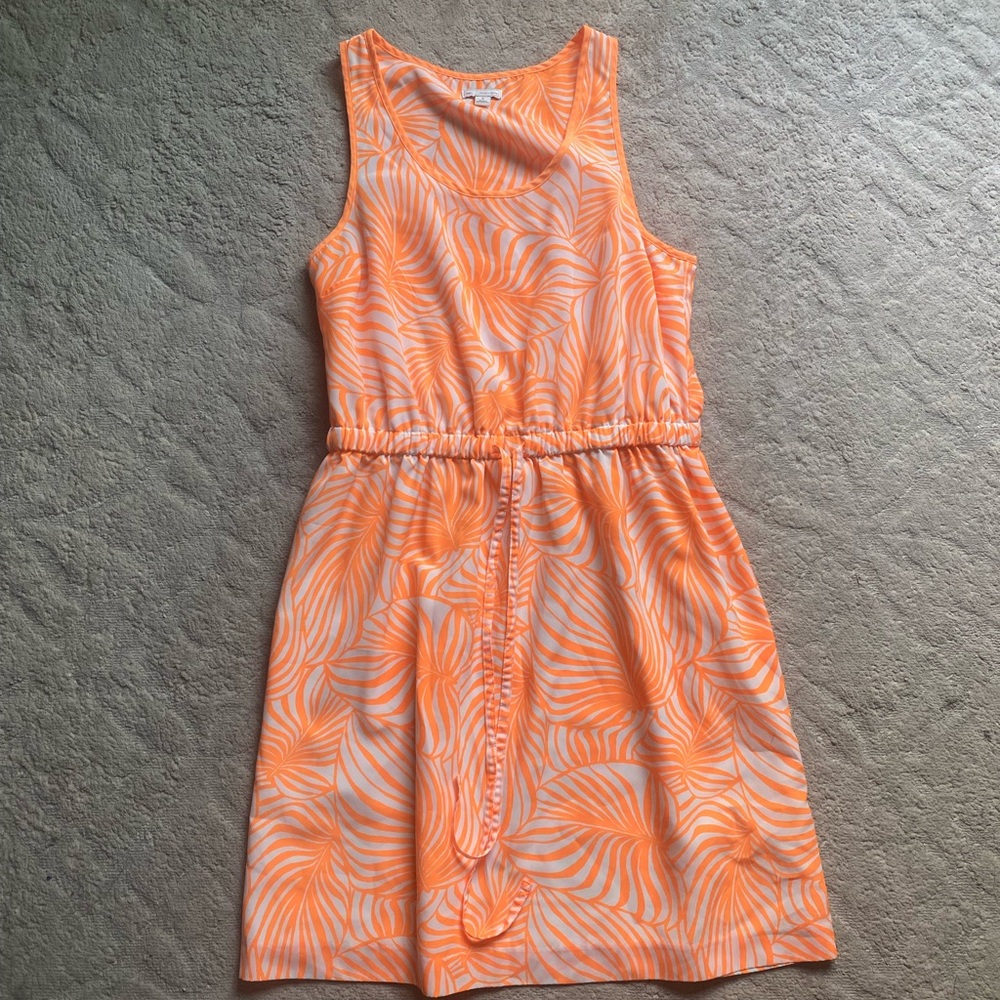 GAP Orange and White Sleeveless Drawstring Mini Dress